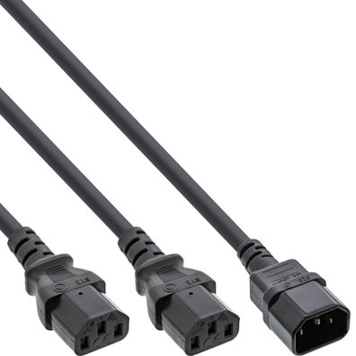 InLine® Netz-Y-Kabel, Kaltgeräte, 1x IEC-C14 auf 2x IEC-C13, 3m, schwarz