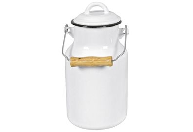 Karl Krüger Milchkanne mit Deckel und Klapptragegriff 2 l Ø13cm emailliert weiß