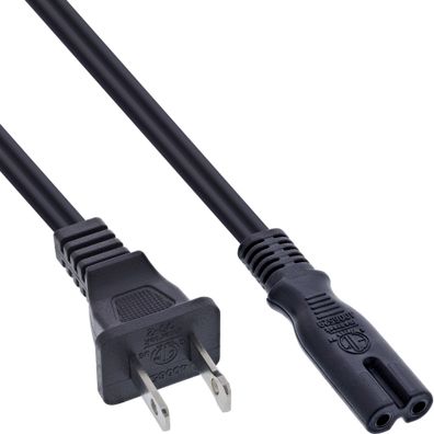 InLine® Netzkabel, Netzstecker USA auf Euro 8 C7 Stecker, 3,0m, schwarz