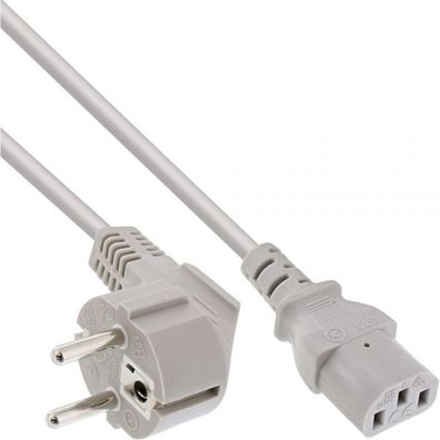 InLine® Netzkabel, Schutzkontakt gewinkelt auf Kaltgerätestecker C13, 2m, grau,