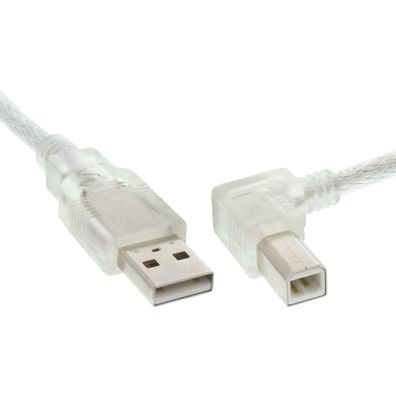 InLine® USB 2.0 Kabel, A an B rechts abgewinkelt, transparent, 3m, transparent