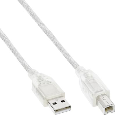 InLine® USB 2.0 Kabel, A an B, transparent, 10m, transparent