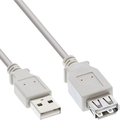 InLine® USB 2.0 Verlängerung, Stecker / Buchse, Typ A, beige/grau, 2m
