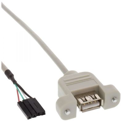 InLine® USB 2.0 Anschlusskabel, Einbaubuchse A auf Pfostenanschluss, 0,6m, beige