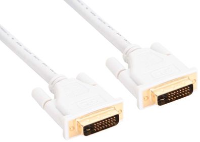 DVI-D Kabel, digital 24 + 1 Stecker / Stecker, Dual Link, weiß / gold, 2m, weiß