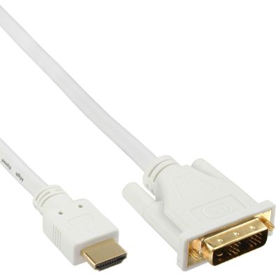 InLine® HDMI-DVI Kabel, weiß / gold, HDMI Stecker auf DVI 18 + 1 Stecker, 5m, weiß