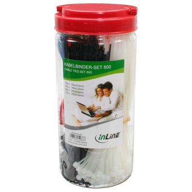 InLine® Kabelbinder-Set, 800 Stück in verschiedenen Farben, inklusive Zange, meh