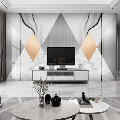 Moderne Wandtapete - Abstrakte Metallformen & Weißer Marmor - Elegante 10204