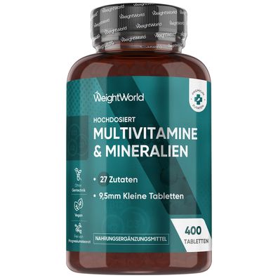 Multivitamin Tabletten - 400 vegane Tabletten - 27 Zutaten- WeightWorld