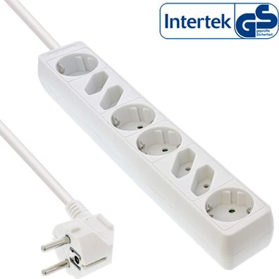 InLine® Steckdosenleiste, 8-fach, 4x Schutzkontakt + 4x Euro, 1,5m, weiß, weiß