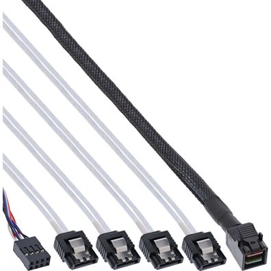 InLine® Mini SAS HD Kabel, SFF-8643 zu 4x SATA + Sideband, 0,5m, schwarz