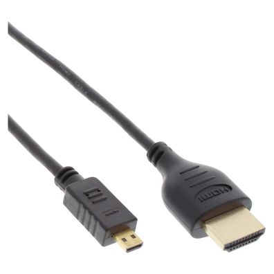 InLine® HDMI Superslim Kabel A an D, HDMI-High Speed mit Ethernet, Premium/ gold