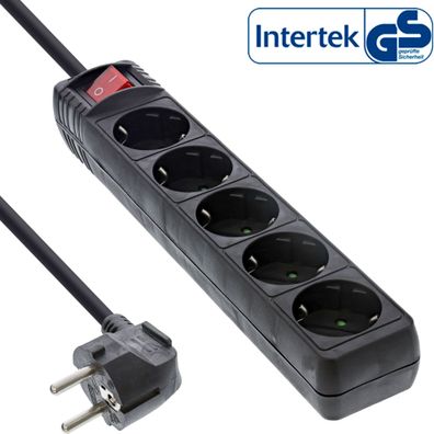 InLine® Steckdosenleiste, 5-fach Schutzkontakt, mit Schalter, 1,5m, schwarz, sch