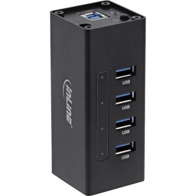 InLine® USB 3.0 Aluminium Hub, 4 Port, schwarz, mit 2,5A Netzteil, schwarz
