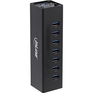 InLine® USB 3.0 Hub, 7 Port, Aluminiumgehäuse, schwarz, mit 2,5A Netzteil, schwa