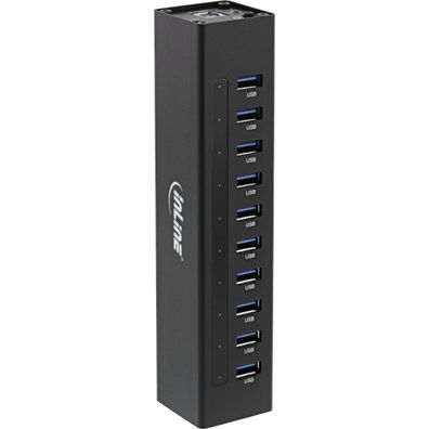 InLine® USB 3.0 Hub, 10 Port, Aluminiumgehäuse, schwarz, mit 4A Netzteil, schwar