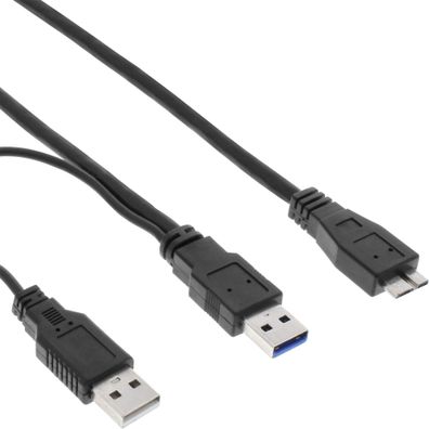 InLine® USB 3.0 Y-Kabel, 2x A an Micro B, schwarz, 1,5m, schwarz