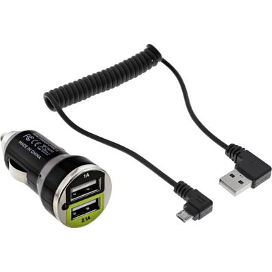 InLine® USB DUAL+ KFZ-Ladeset, Stromadapter mit 1m Spiralkabel, 12/24VDC zu 5V D
