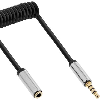 InLine® Slim Audio Spiralkabel Klinke 3,5mm ST/BU, 4-polig, Stereo, 2m, schwarz