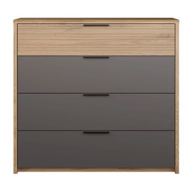 Furniture24 Kommode Vulpecula VULK211-Q289 mit 4 Schublade Natur Wildeiche / Grau