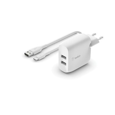 Belkin Dual USB-A Ladegerät incl. USB-C Kabel 1m, 24W, weiß