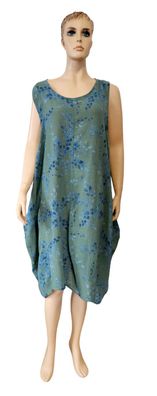 Italy Sommerkleid Baumwollkleid Kleid ohne Arm blauer Print leichte O-Form in Khaki