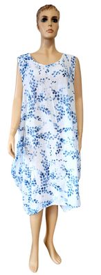 Italy Sommerkleid Baumwollkleid Kleid ohne Arm blauer Print leichte O-Form Weiß/blau