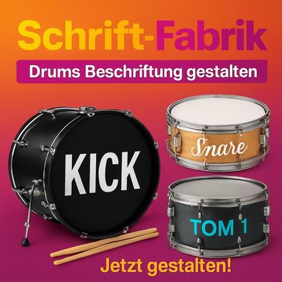 Drums Wunschtext Aufkleber Klebebuchstaben Beschriftung Klebefolie gestalten