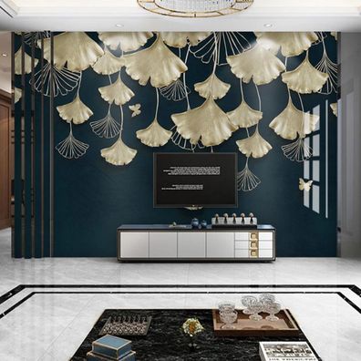 Wandtapete - Goldene Ginkgoblätter - Kristalloptik im modernen Luxus Stil 10215