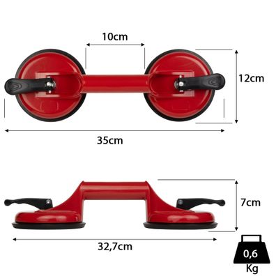 4 Saugheber Glassauger mit 2 Saugnäpfen in rot aus Aluminium bis 100kg Tragkraft Glas