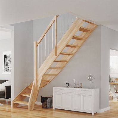Dolle Raumspartreppe Faro 1/4-gewendelt 243-299cm GH 55-75cm breit Buche versiegelt