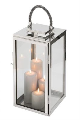 Fink Sevilla, Laterne, Edelstahl , Glas, grau, silberfarben, L. 30 cm, B. 30 cm,