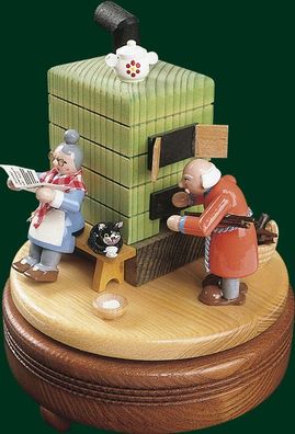 Spieldose Feierabend am Ofen Höhe= 15cm NEU Spieluhr Spielwerk Musik Dose Figur S