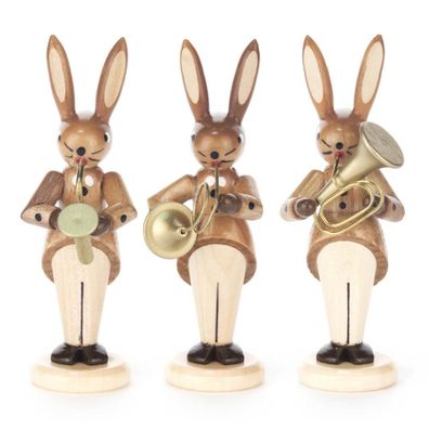 Hasentrio mit Ziehharmonika, Flöte und Trompete, natur Höhe = 8cm NEU Erzgebirge