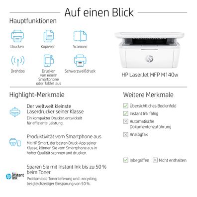 HP LaserJet M140w Laser A4 600 x 600 DPI 20 Seiten pro Minute WLAN