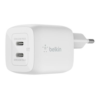 Belkin 45W Dual USB-C GaN Ladegerät Power Deliver, PPS, white