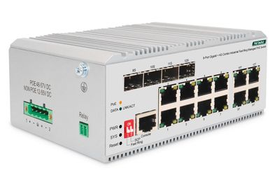 Digitus 8 Port PoE Switch, ndustrial, L2 managed, 4 SFP Uplink