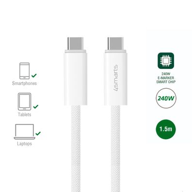 4smarts USB-C Kabel PremiumCord 240W 1.5m, weiß