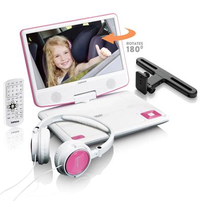Lenco DVP-910BU 9Zoll DVD-Player Set m. Kopfhörer pink/weiß