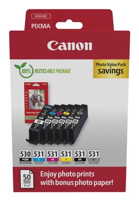Canon PGI530 + CLI531PGBK + PP201 Pixma MG Tinte+ Fotopapier