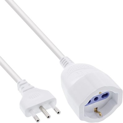 InLine® Strom-Verlängerung Schutzkontakt Italien Stecker L / Buchse F, weiß, 3m