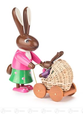 Häsin mit Kinderwagen farbig BxHxT 8 cmx23,5 cmx22 cm NEU Osterhase Osterdeko