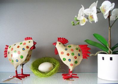 OSTERN Frühling Spring KANU Dekofigur 2er set Deko Hühner bunt Metall 16cm