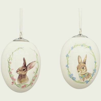 Ostern Hänge Deko Keramikeier Hasenmotive 2er Set*7,5cm