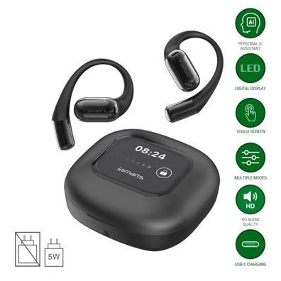 4smarts Open-Ear Bluetooth Kopfhörer SkyBuds AI Screen, chwarz