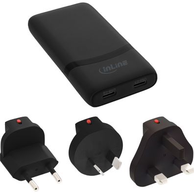 InLine® USB Netzteil Ladegerät, Dual USB-C, PD, PPS, 65W, flach, schwarz