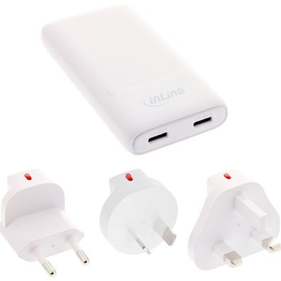 InLine® USB Netzteil Ladegerät, Dual USB-C, PD, PPS, 65W, flach, weiß
