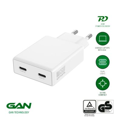 4smarts Netzladegerät PDPlug Slim Dual 65W GaN 2C, weiß