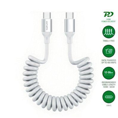 4smarts USB-C Spiralkabel 100W, weiß