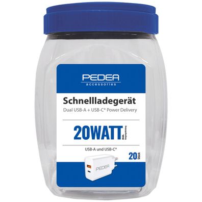 PEDEA Reiselader Dual PD 20 W für USB Type A/C, weiß, 20er Set